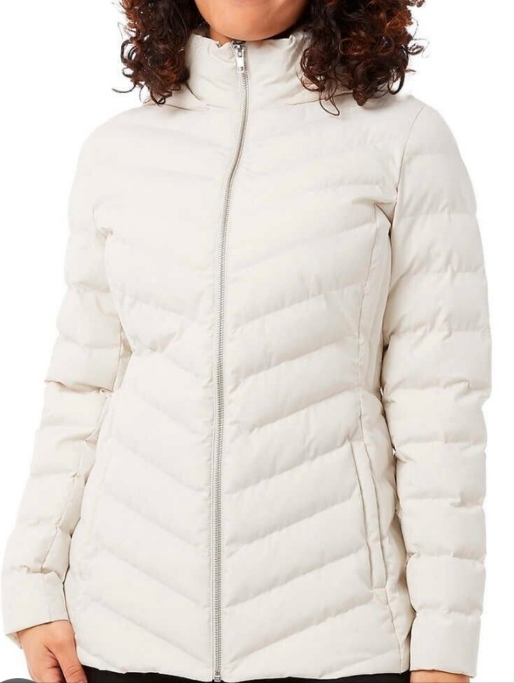 32 Degrees Light Cream Quilted Hooded Puffer Jacket